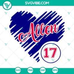 Football, Sports, SVG Files, Allen 17 Heart SVG Image, Josh Allen SVG Download, 15