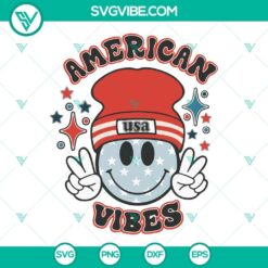 4th Of July, SVG Files, American Vibes Smiley Face Beanie SVG Download, Retro 7