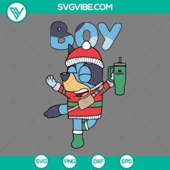 Christmas, Disney, SVG Files, Bluey Boy With Stanley Tumbler SVG File, Bluey 7