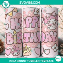 20oz Skinny Tumbler Template, Happy Birthday My Melody 20oz Tumbler Wrap PNG 6