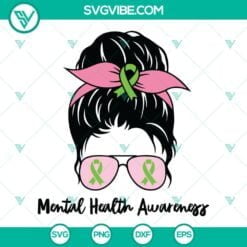 Awareness, SVG Files, Messy Bun Mental Health Awareness SVG Image, Messy Bun 4